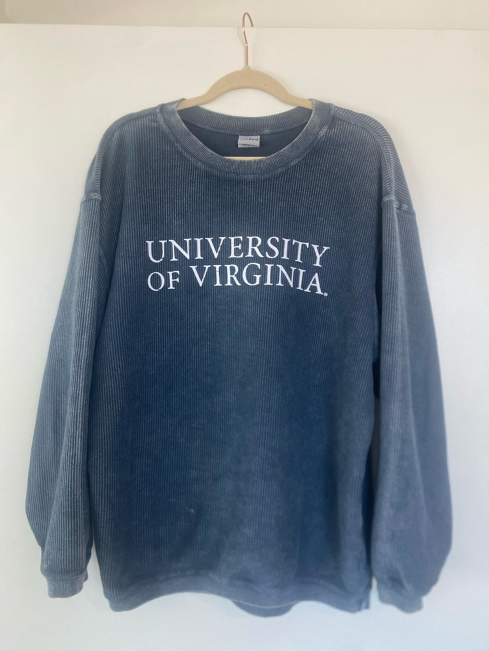 University of Virginia Vintage Wash Blue Corded Crewneck Sweatshirt Size Small